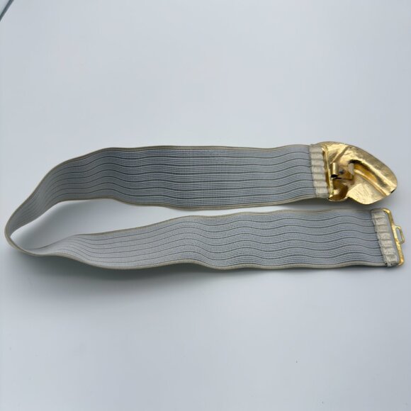 CHARMANT Gold-Tone Abstract Swirl Floral Elastic Stretch Belt, 2.5″ Wide 25.5" L - Picture 4 of 10